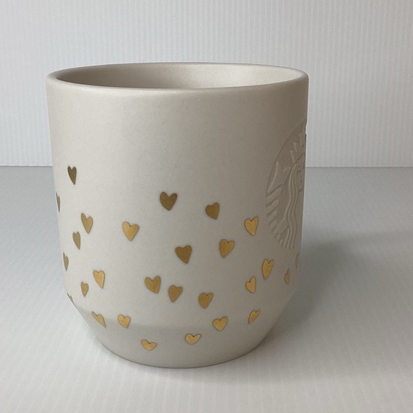 Starbuck Coffee Mug Cup Embossed Siren Mermaid Matte White Gold Hearts 12oz - Picture 4 of 8